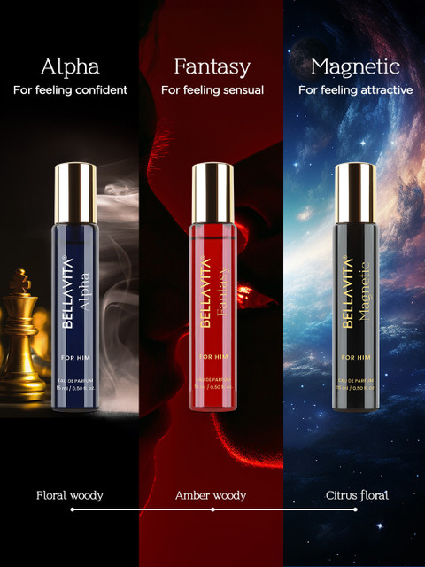 Bella Vita Organic Men Mood Collection Set Of 3 Long Lasting Perfumes - 15 ml Each