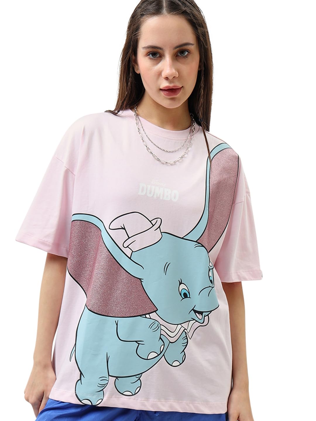 Bewakoof Official Disney Merchandise Women's 100% Cotton Graphic Print Oversized Fit Round Neck T-Shirt