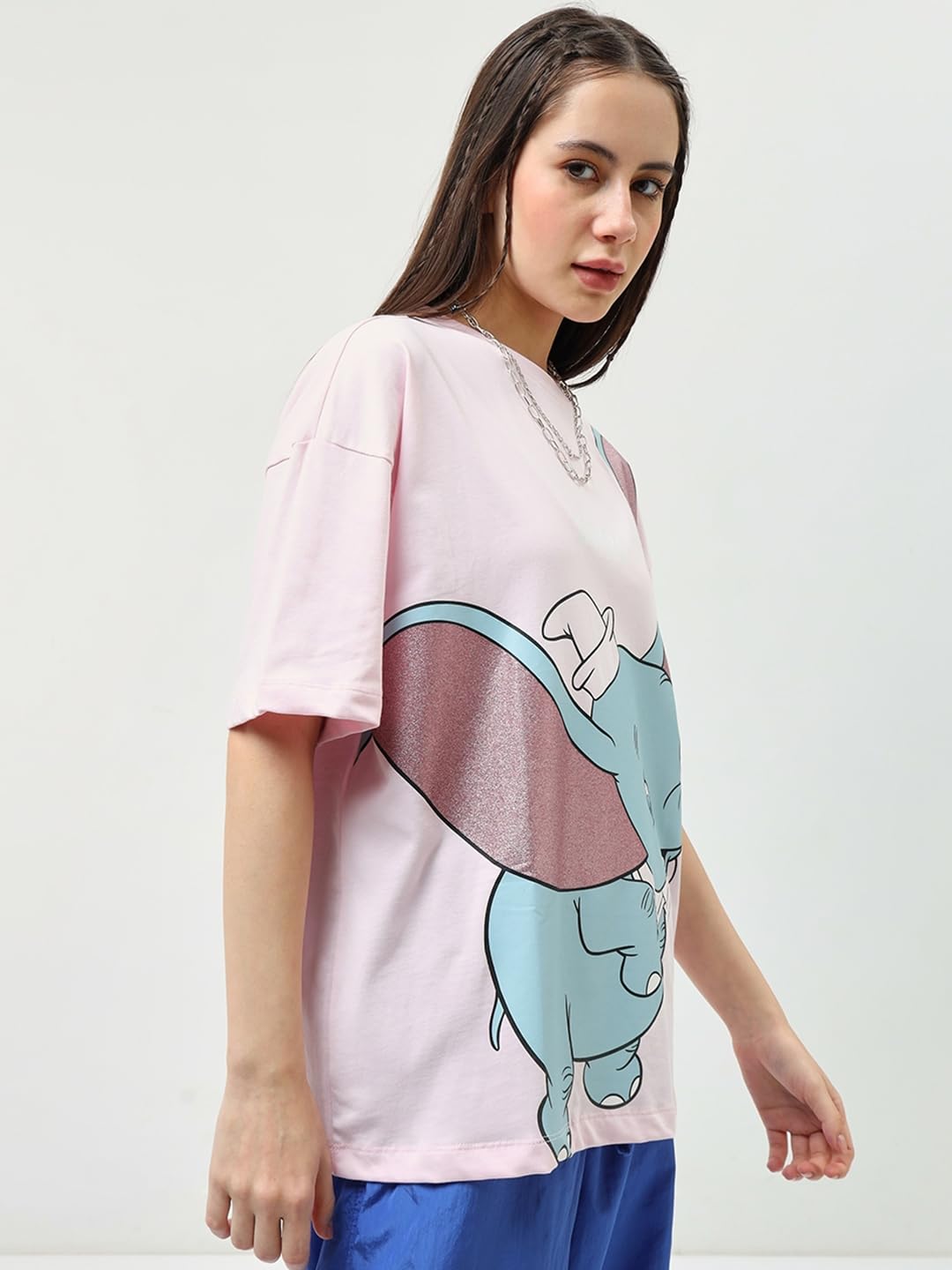 Bewakoof Official Disney Merchandise Women's 100% Cotton Graphic Print Oversized Fit Round Neck T-Shirt