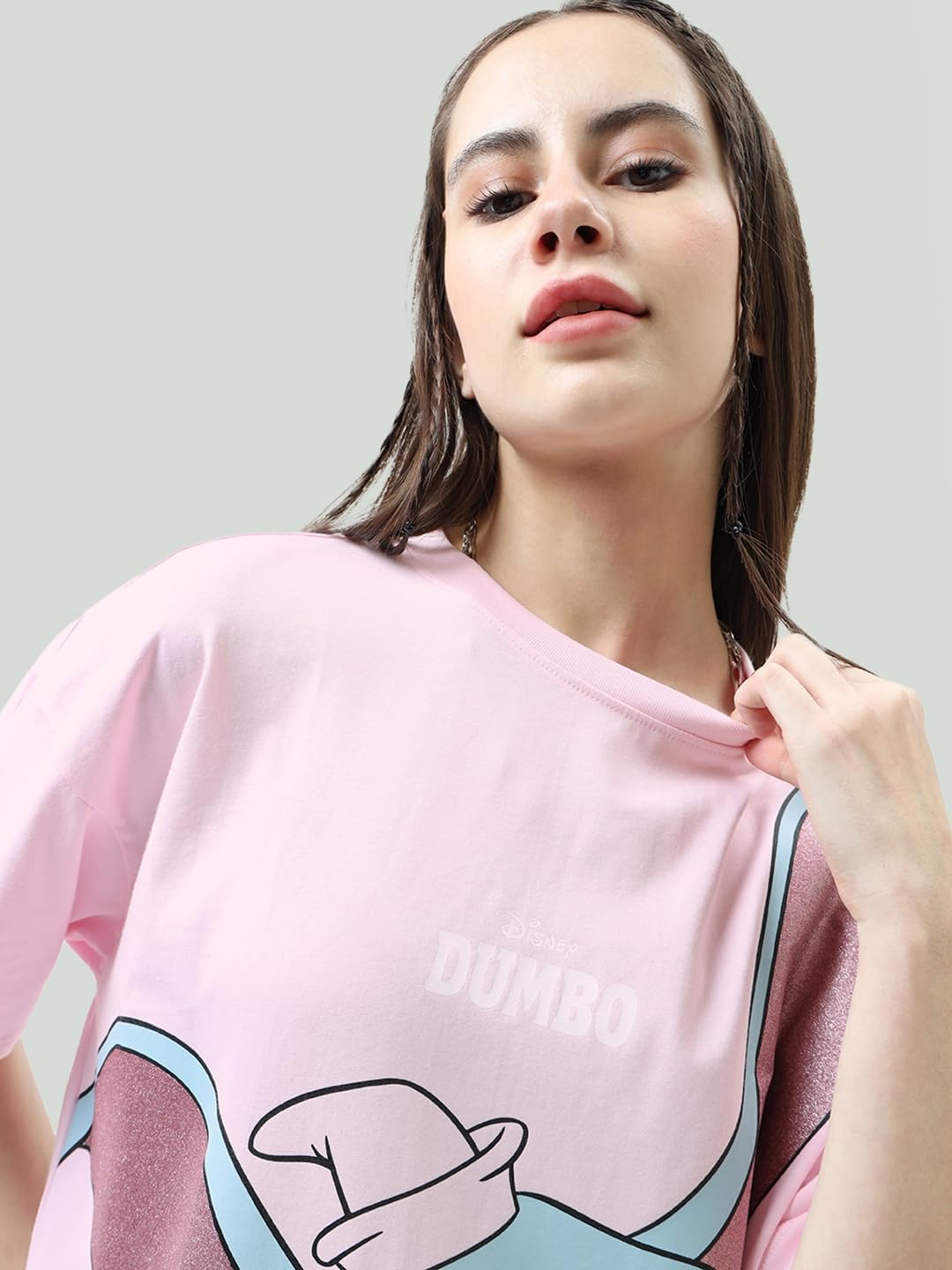 Bewakoof Official Disney Merchandise Women's 100% Cotton Graphic Print Oversized Fit Round Neck T-Shirt