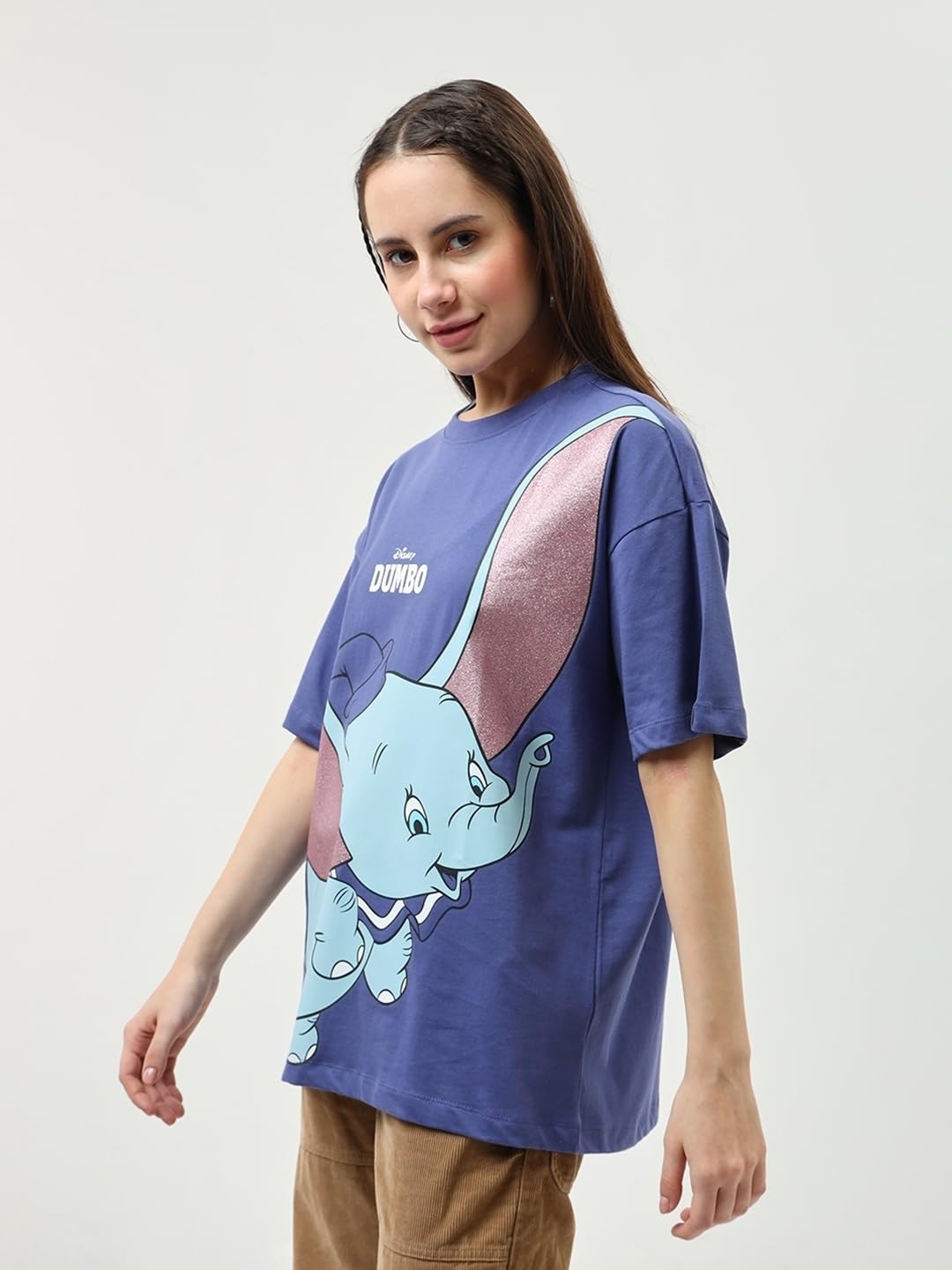 Bewakoof Official Disney Merchandise Women's 100% Cotton Graphic Print Oversized Fit Round Neck T-Shirt