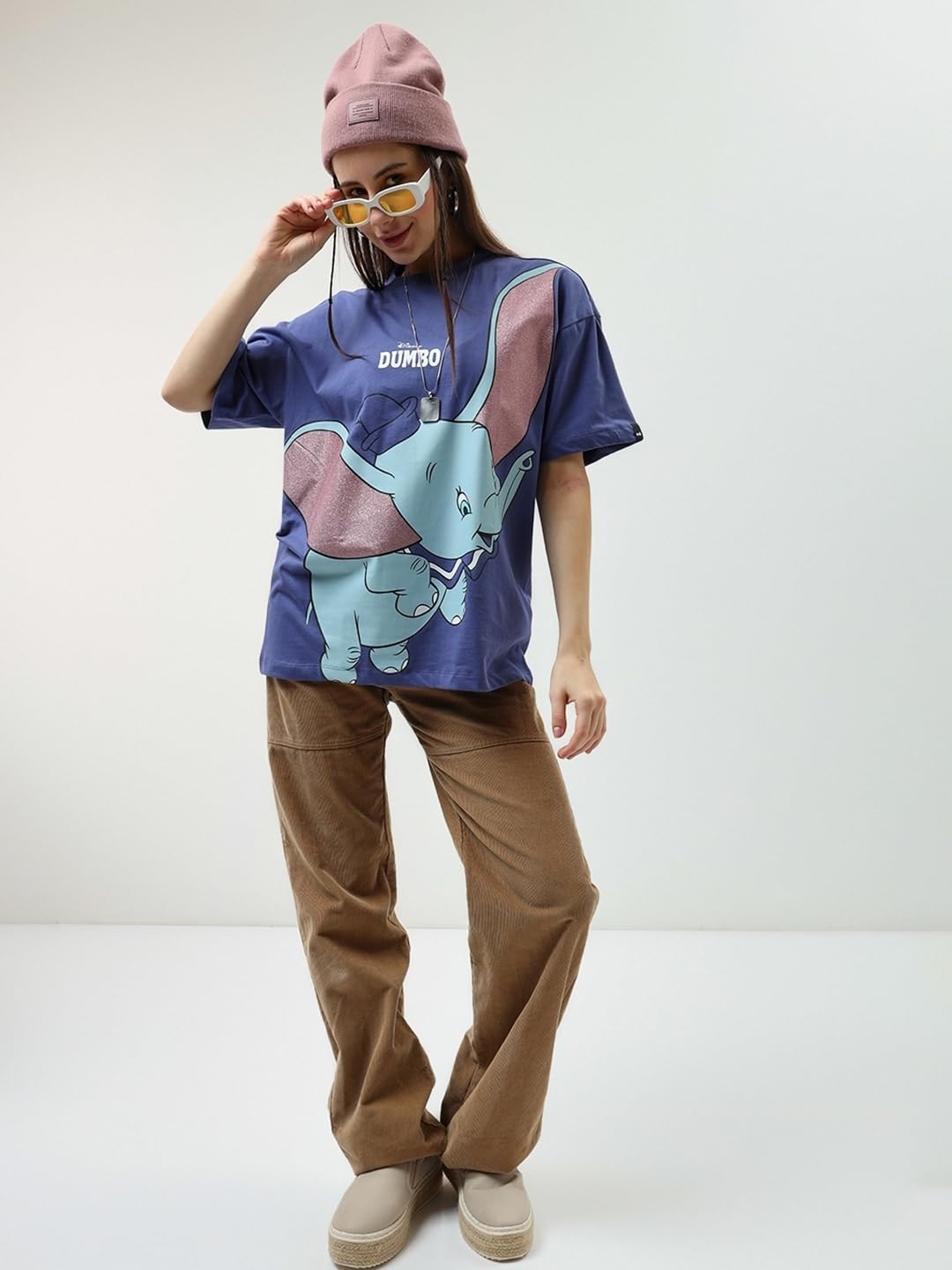 Bewakoof Official Disney Merchandise Women's 100% Cotton Graphic Print Oversized Fit Round Neck T-Shirt