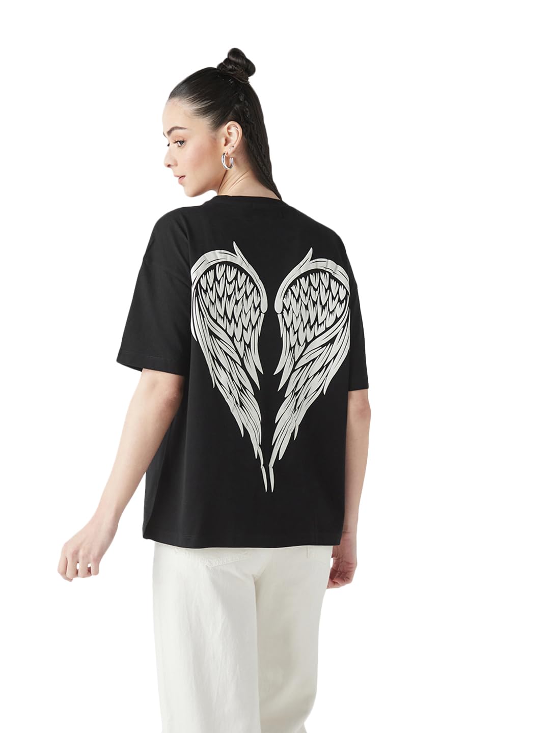 Bewakoof Official Garfield Merchandise Women's Graphic Printed Oversized Fit Half Sleeve Round Neck Cotton Jersey T-Shirt