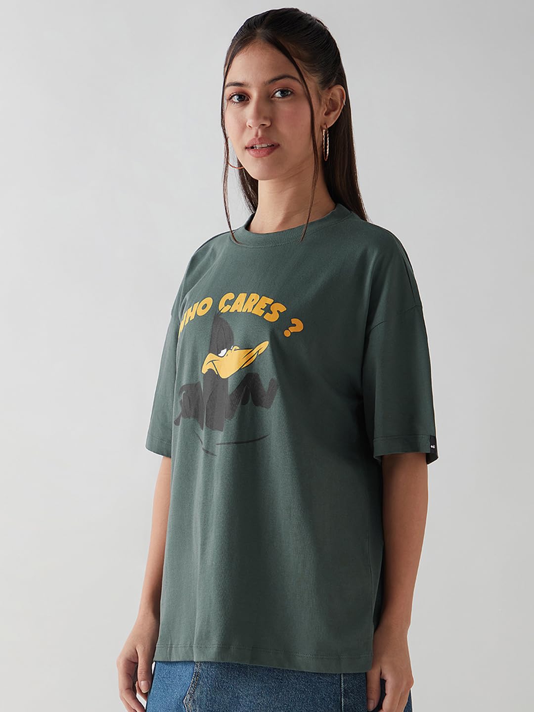 Bewakoof Official Garfield Merchandise Women's Graphic Printed Oversized Fit Half Sleeve Round Neck Cotton Jersey T-Shirt