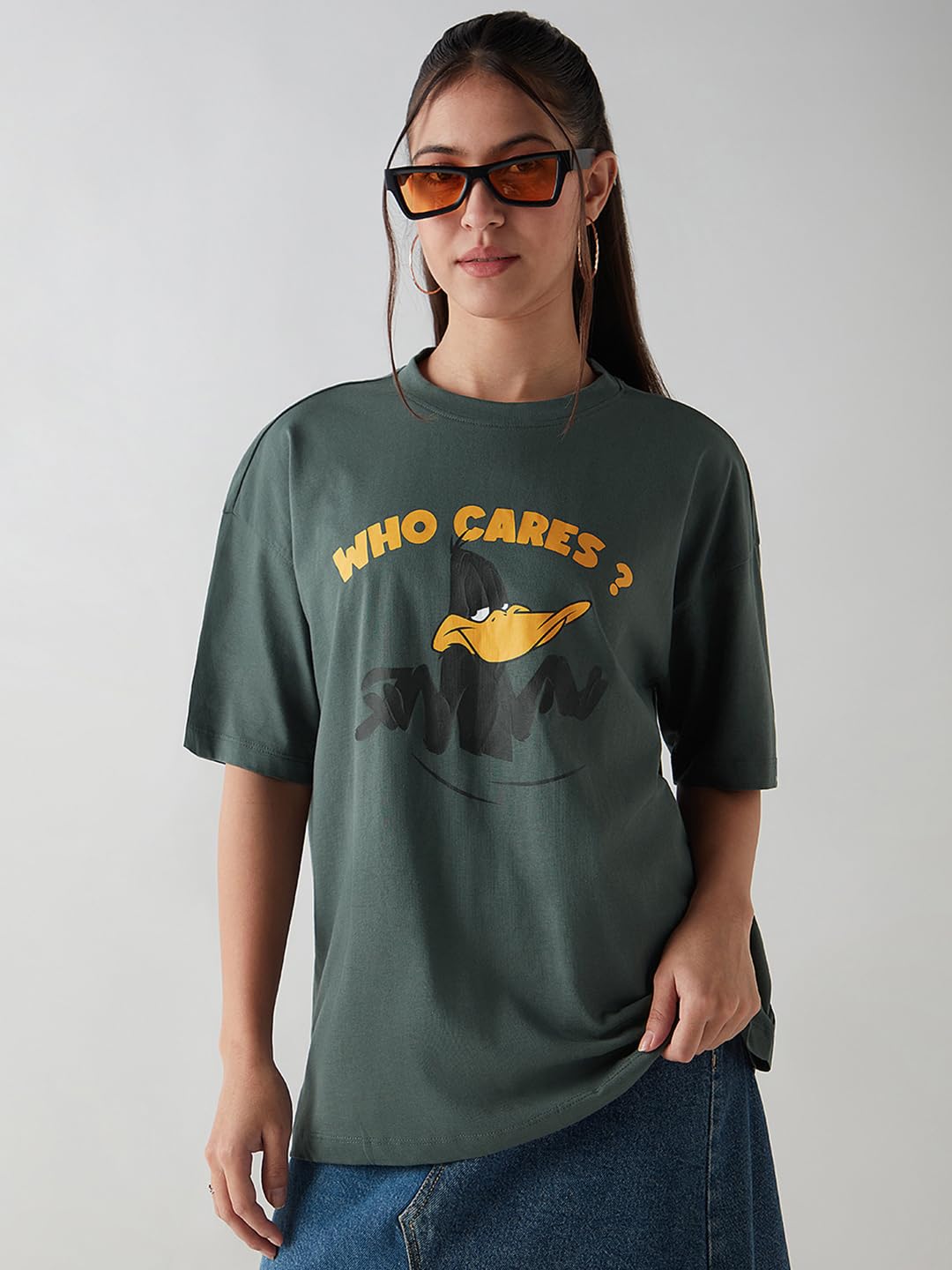 Bewakoof Official Garfield Merchandise Women's Graphic Printed Oversized Fit Half Sleeve Round Neck Cotton Jersey T-Shirt