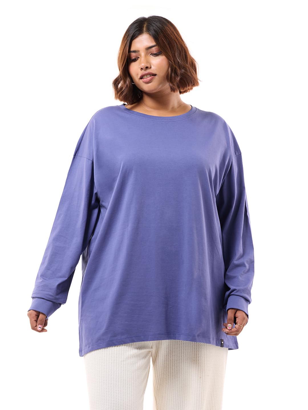 Bewakoof Official Garfield Merchandise Women's Graphic Printed Oversized Fit Half Sleeve Round Neck Cotton Jersey T-Shirt