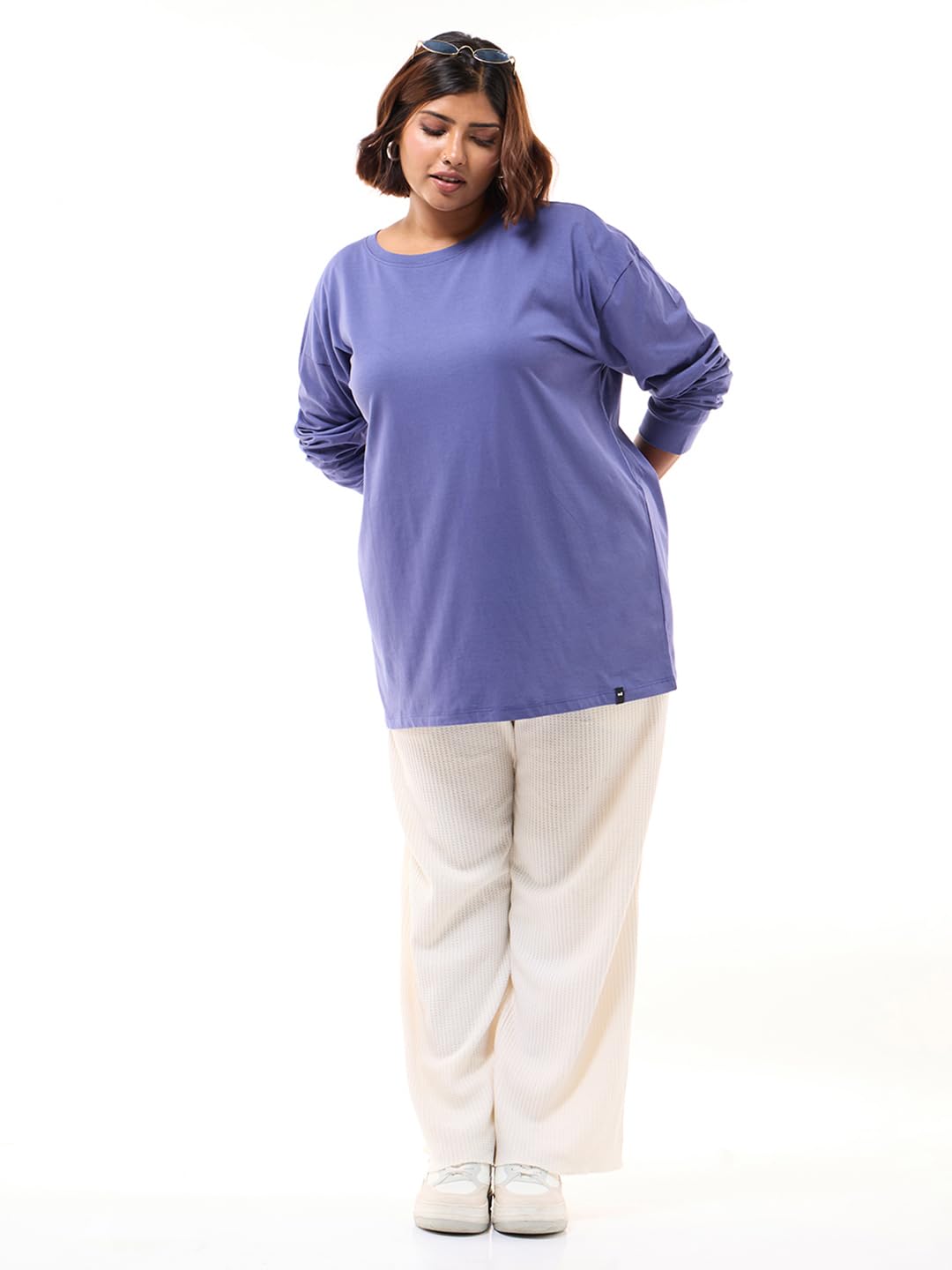 Bewakoof Official Garfield Merchandise Women's Graphic Printed Oversized Fit Half Sleeve Round Neck Cotton Jersey T-Shirt