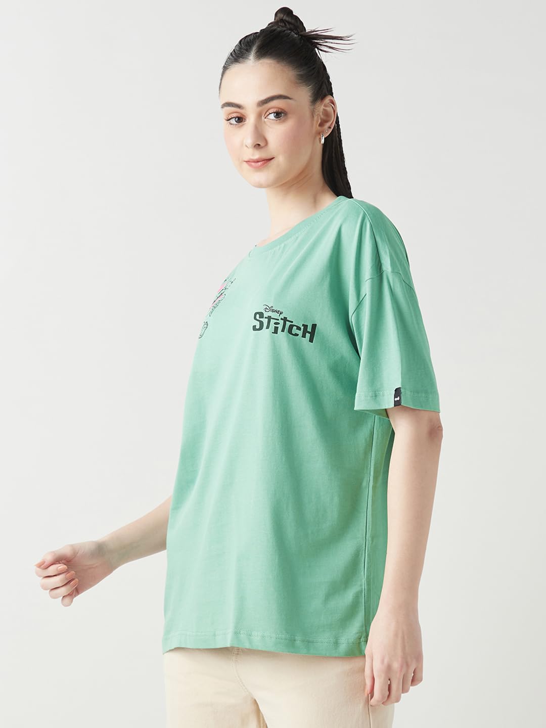 Bewakoof Official Garfield Merchandise Women's Graphic Printed Oversized Fit Half Sleeve Round Neck Cotton Jersey T-Shirt