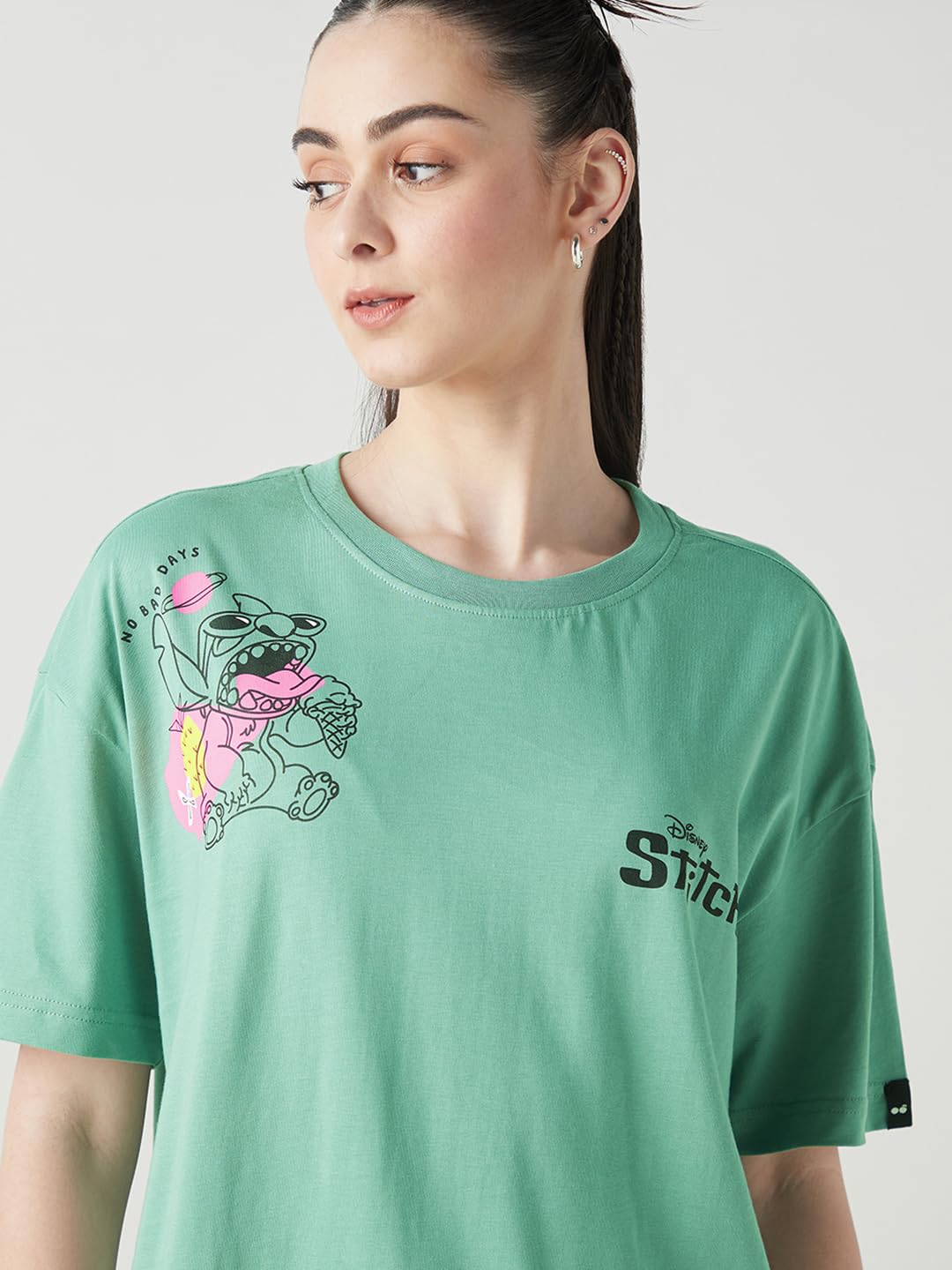 Bewakoof Official Garfield Merchandise Women's Graphic Printed Oversized Fit Half Sleeve Round Neck Cotton Jersey T-Shirt