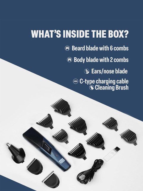 Bombay Shaving Company Men Power Groomer 11-in-1 Beard & Body Trimmer - Blue & Black