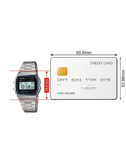 CASIO Vintage A158WA-1DF Black Digital Dial Silver Stainless Steel Band D011