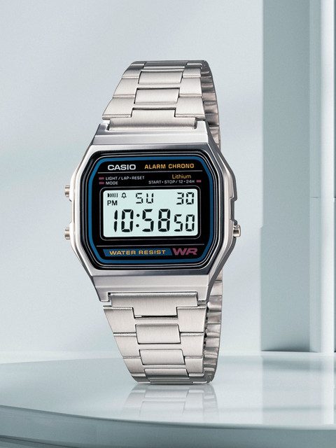 CASIO Vintage A158WA-1DF Black Digital Dial Silver Stainless Steel Band D011