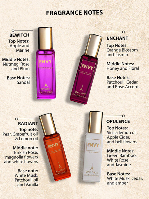 Envy Women Set of 4 Eau De Parfum 20 ml Each - Opulence, Bewitch, Radiant, Enchant