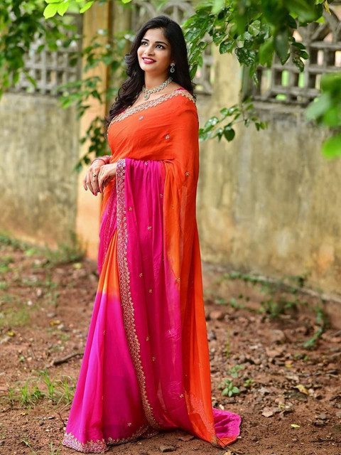HERE&NOW Ombre Embroidered Saree