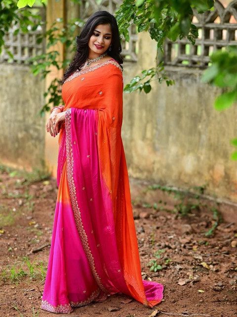 HERE&NOW Ombre Embroidered Saree