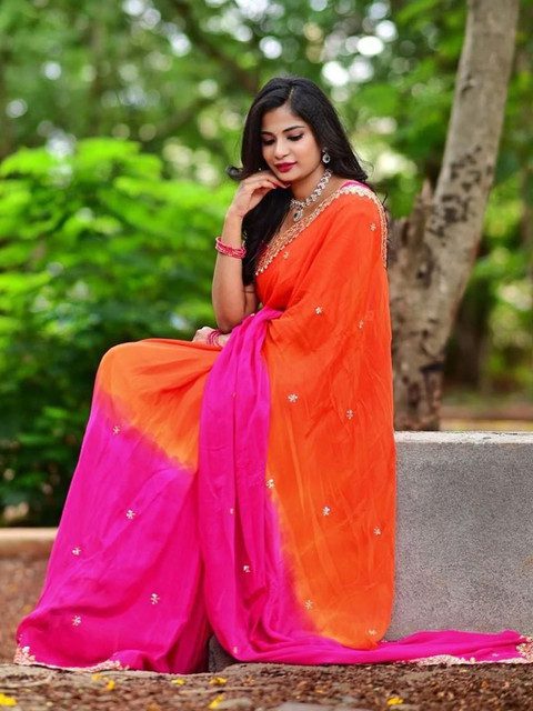 HERE&NOW Ombre Embroidered Saree