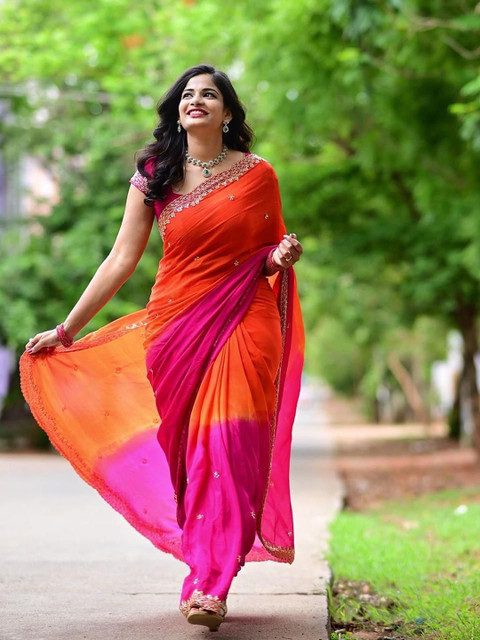 HERE&NOW Ombre Embroidered Saree