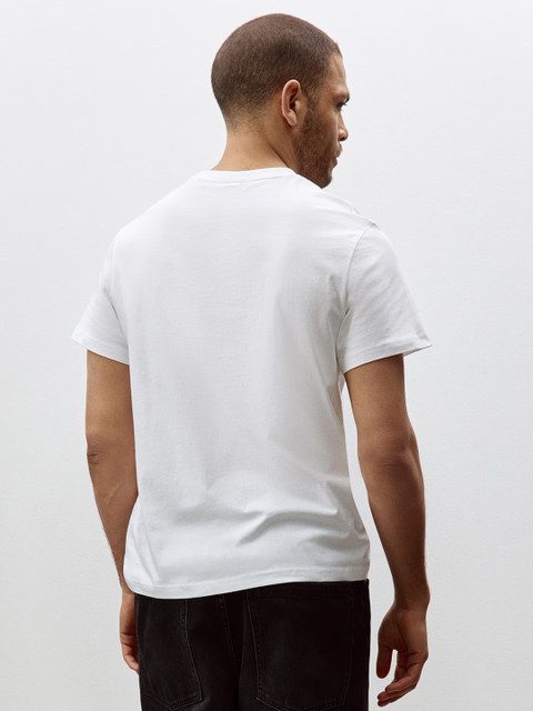 HM Men White Solid Cotton Pure Cotton T-shirt Regular Fit