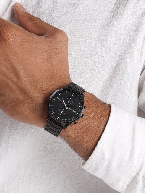 JOKER & WITCH Men Black Patterned Metallic Dial & Black Straps Analogue Watch