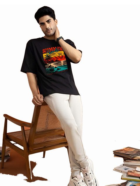 KAIDO Men Printed Drop-Shoulder Sleeves Bio Finish T-shirt