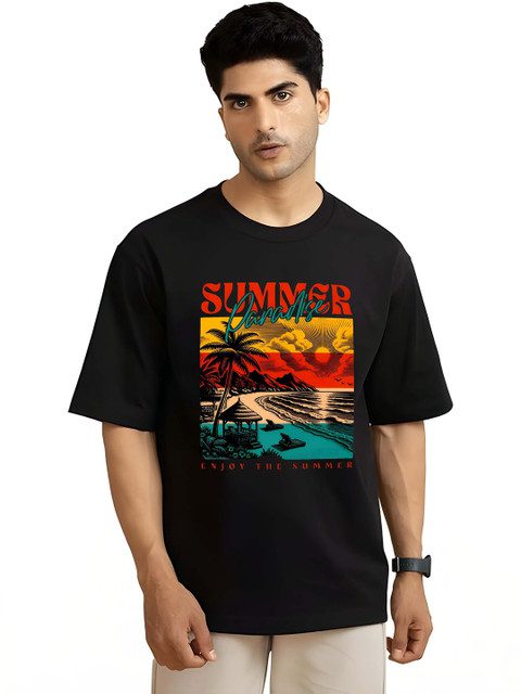 KAIDO Men Printed Drop-Shoulder Sleeves Bio Finish T-shirt