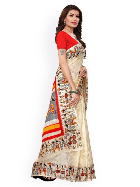 KALINI Off-White Khadi Silk Printed Khadi Saree