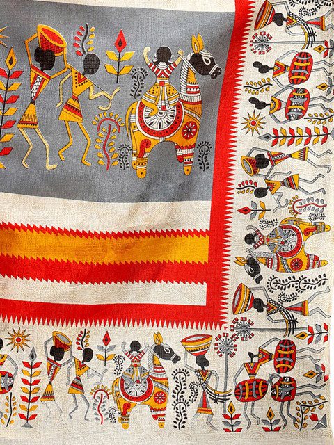 KALINI Off-White Khadi Silk Printed Khadi Saree