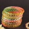 LAVAZZA Set Of 6 Zircon Diamond & Beads Work Glass Bangles
