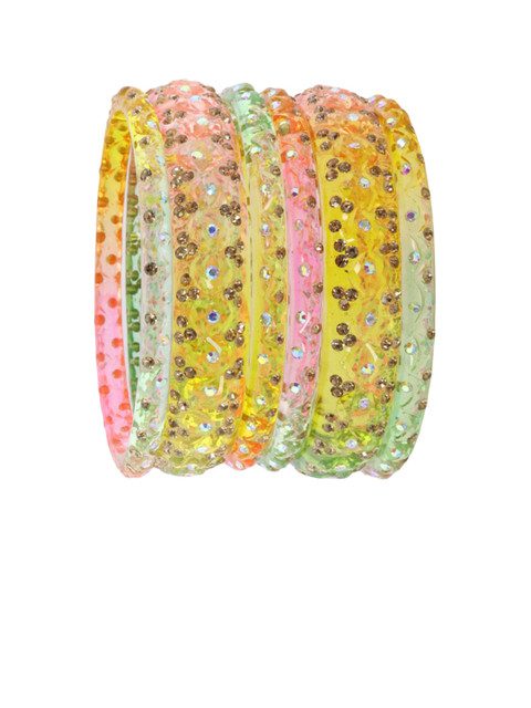 LAVAZZA Set Of 6 Zircon Diamond & Beads Work Glass Bangles