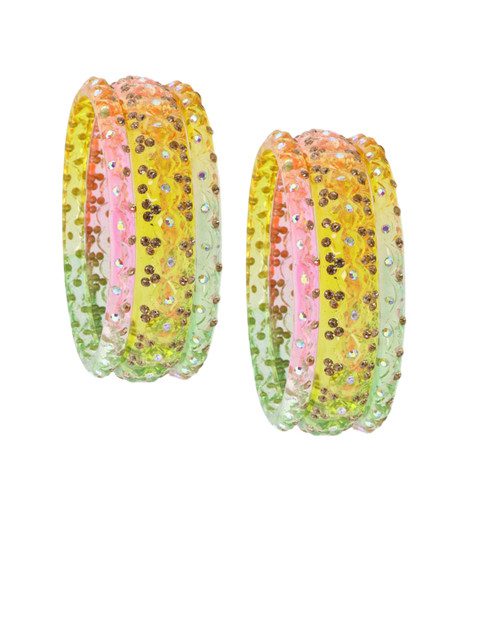 LAVAZZA Set Of 6 Zircon Diamond & Beads Work Glass Bangles