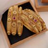 MANKAIROOP Women Pack of 6 Brass High Gold Bangles with Ruby & Green Stones