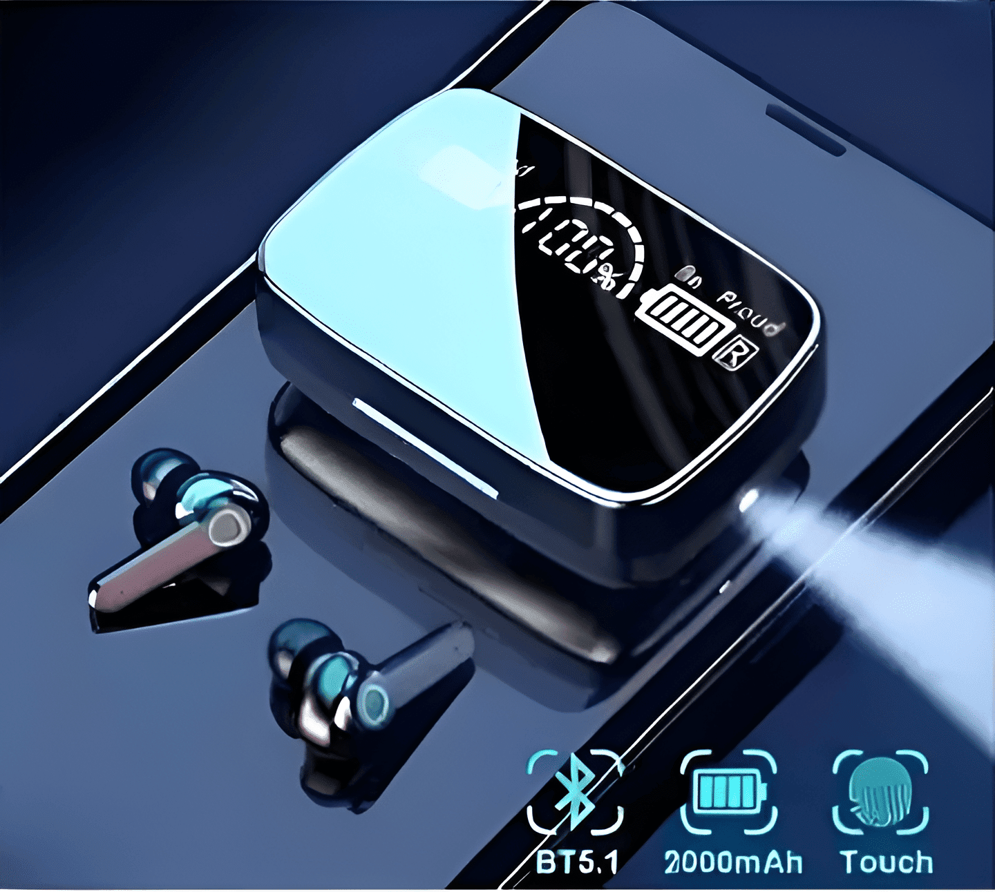 MECROLINK M19 Wireless Earbuds TWS 5.1 Dual Touch Bluetooth Headphones Mini Compact Playtime with Fast Charging Sweat-Proof (Black)