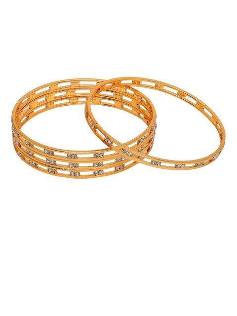 NVR Set Of 4 Gold Plated Cubic Zirconia Stone Studded Bangles