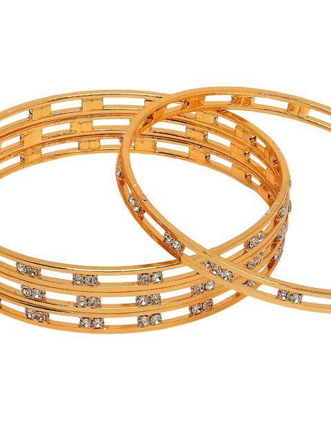 NVR Set Of 4 Gold Plated Cubic Zirconia Stone Studded Bangles