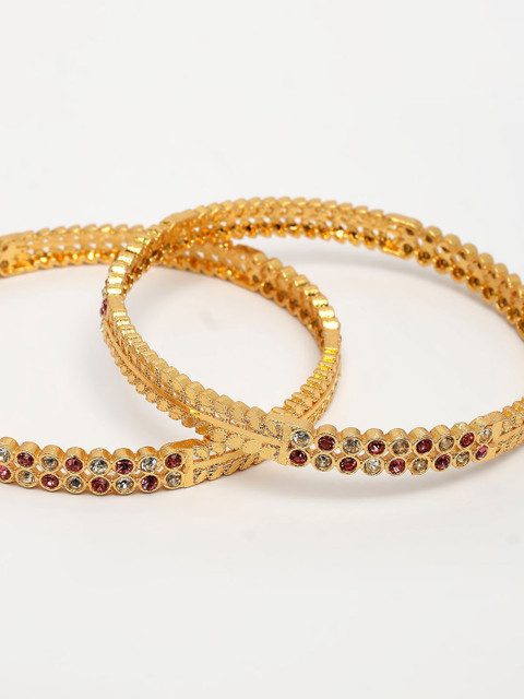 NVR Women Set of 2 Gold-Plated Cubic Zirconia Stone Studded Bangles