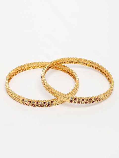 NVR Women Set of 2 Gold-Plated Cubic Zirconia Stone Studded Bangles