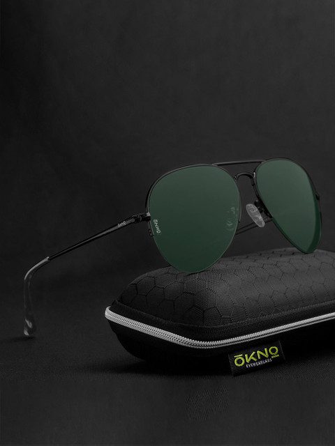 OKNO Polarised and UV Protected Lens Unisex Metal Green Aviator Sunglasses