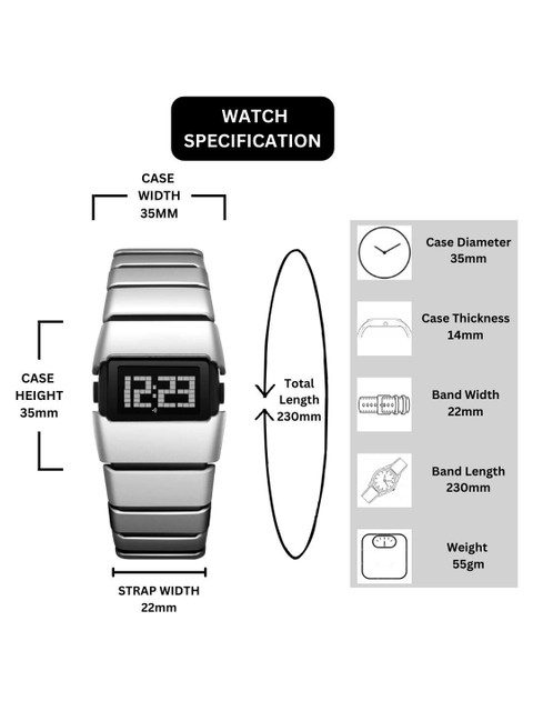 PAPIO Men Dial & Bracelet Style Straps Digital Alarm Watch DIGI-042 SILVER-BLACK