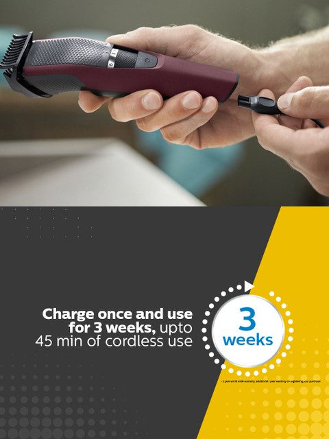 Philips Cordless Beard Trimmer BT3101/15 Lift & Trim Tech with 45mins Runtime - White