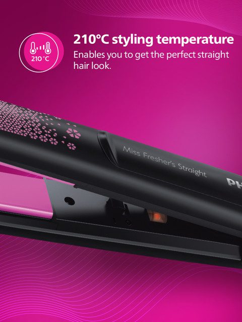 Philips Hair Straightener BHS216/00 with Ceramic Plates - Black & Pink