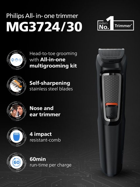 Philips MG3724/30 All-In-One Multigroomer Trimmer for Beard, Nose & Body - Black