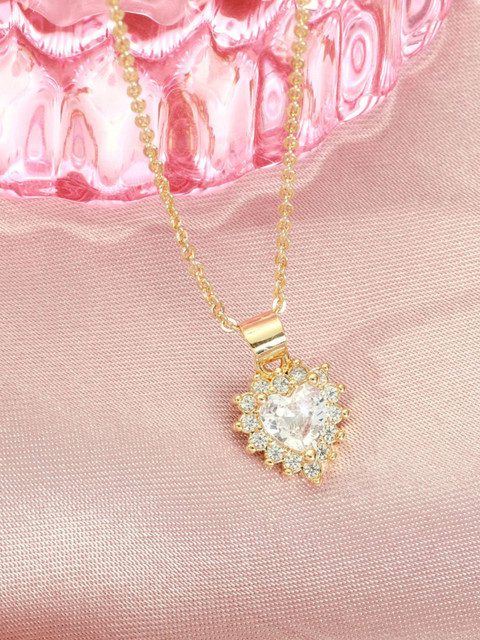 SALTY Diamond Studded Stainless Steel Love Drop Pendant & Chain Jewellery Accessories