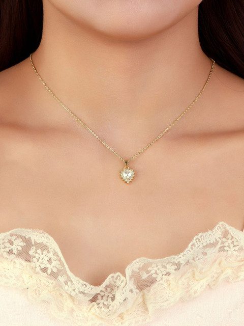 SALTY Diamond Studded Stainless Steel Love Drop Pendant & Chain Jewellery Accessories