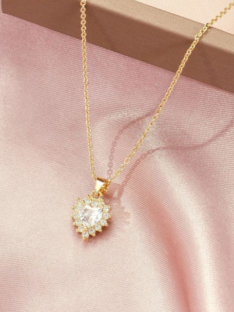 SALTY Diamond Studded Stainless Steel Love Drop Pendant & Chain Jewellery Accessories