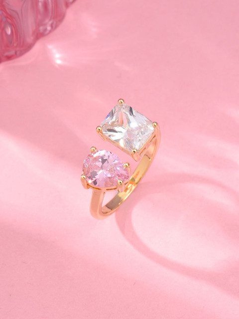 SALTY Mesmerize Toi-et-Moi Golden Ring For Women & Girls Finger Ring Jewellery Accessories