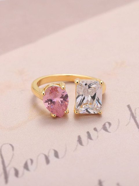 SALTY Mesmerize Toi-et-Moi Golden Ring For Women & Girls Finger Ring Jewellery Accessories