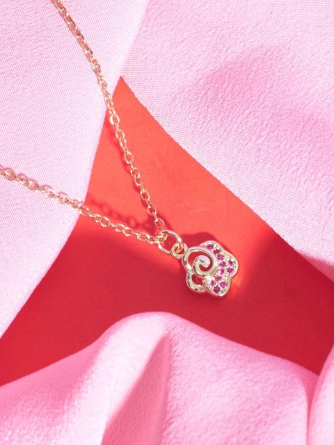 SALTY Stone Studded Stainless Steel Rose Charm Pendant & Chain Jewellery Accessories