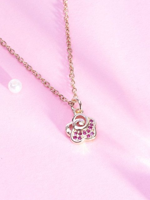 SALTY Stone Studded Stainless Steel Rose Charm Pendant & Chain Jewellery Accessories