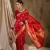 Sangria Ethnic Motif Zari Woven Banarasi Saree With Blouse