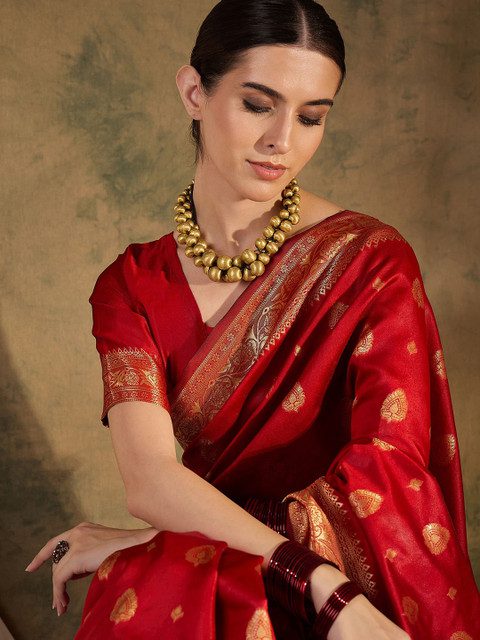 Sangria Ethnic Motif Zari Woven Banarasi Saree With Blouse